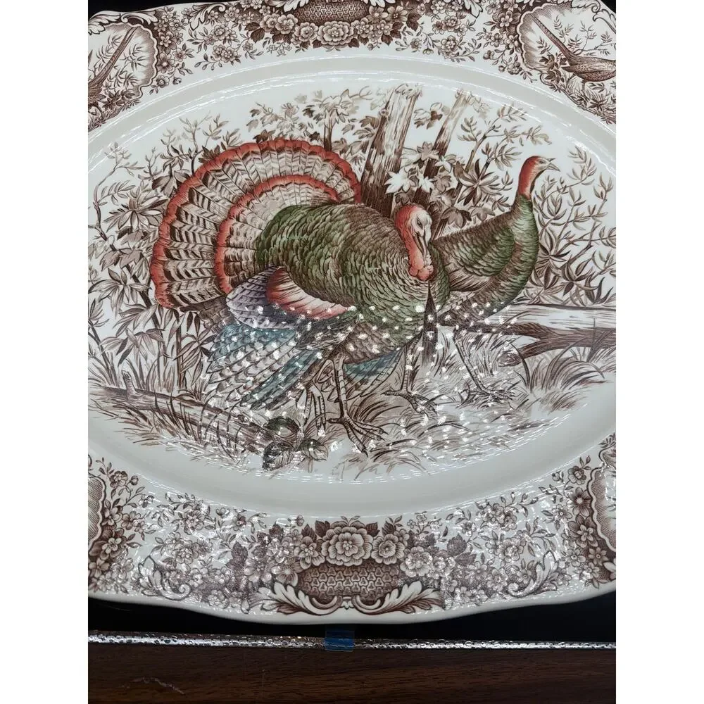 Vintage Johnson Bros Wild Turkeys Native American Turkey Platter Windsor Ware